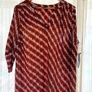 Worthington Brown and White Button Sleeve blouse